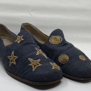 Vintage CAMPER Twins Flats Slip-on Shoes 37/6.5 Embroidered Stars and Moon / Sun